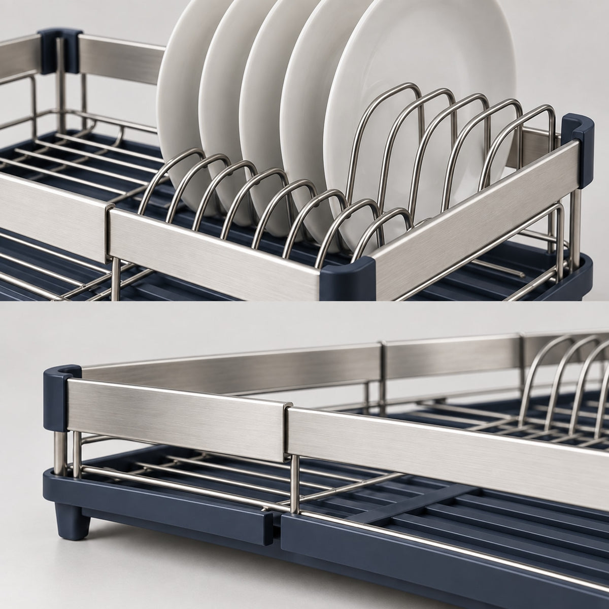 Expandable Dish Drying Rack: structure close-ups (concept preview; supplier design unconfirmed)