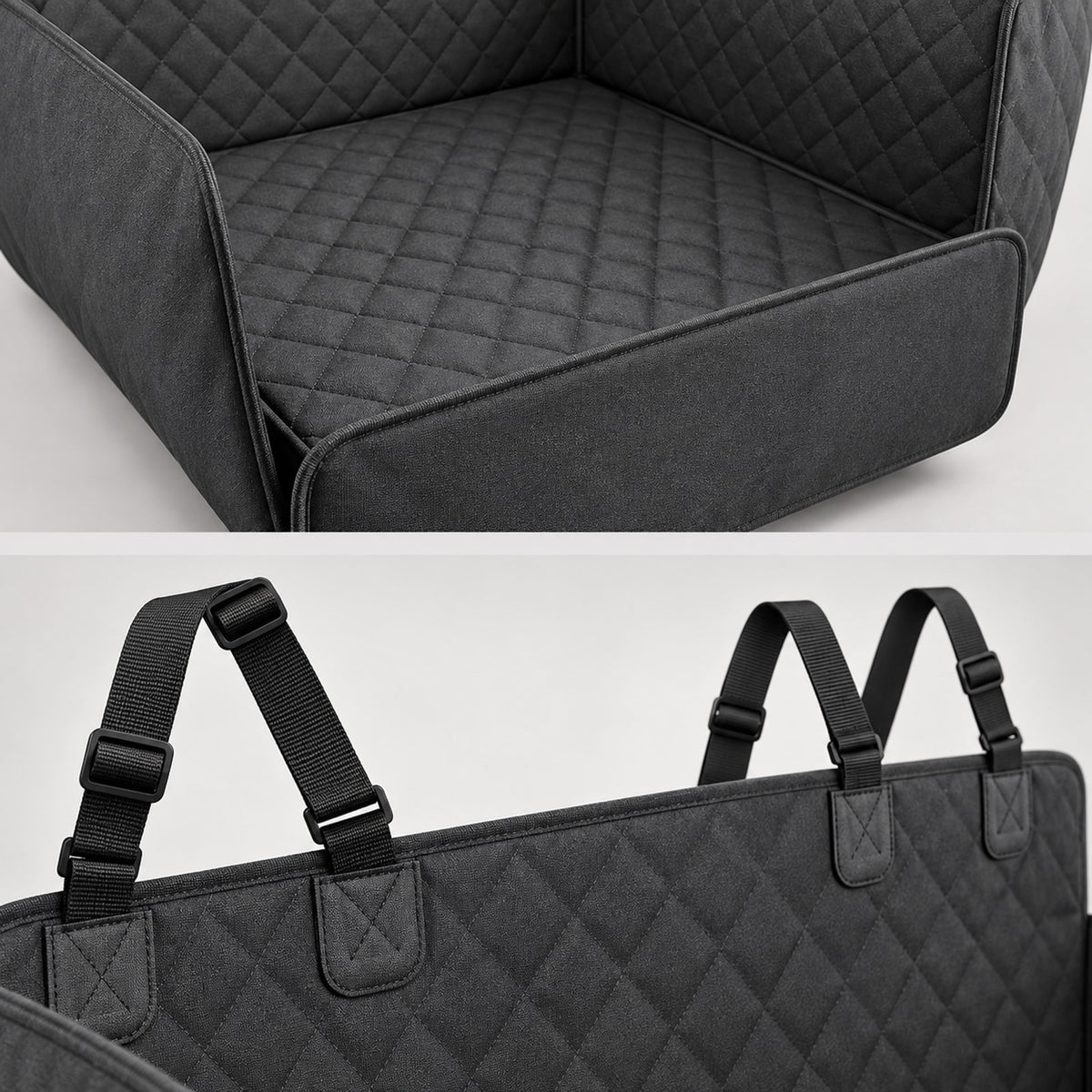 Hard-Bottom Dog Car Seat Cover: structure close-ups (concept preview; supplier design unconfirmed)