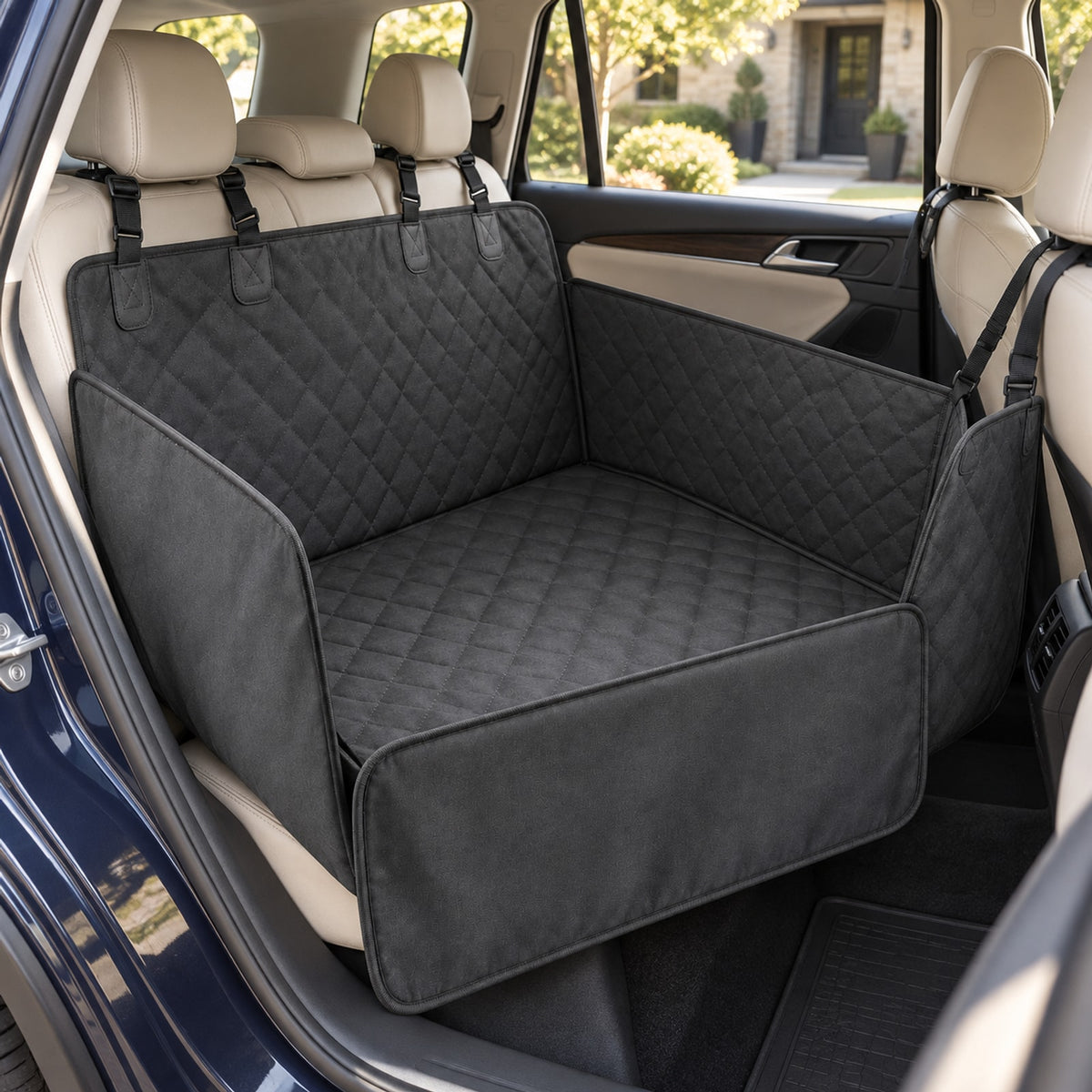 Hard-Bottom Dog Car Seat Cover: in-use setting (concept preview; supplier design unconfirmed)