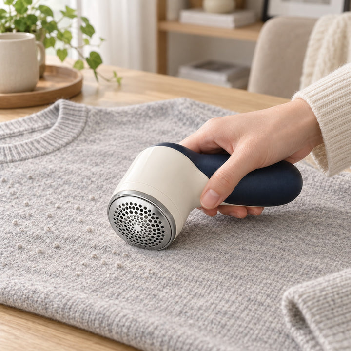 Rechargeable Fabric Shaver: in-use setting (concept preview; supplier design unconfirmed)