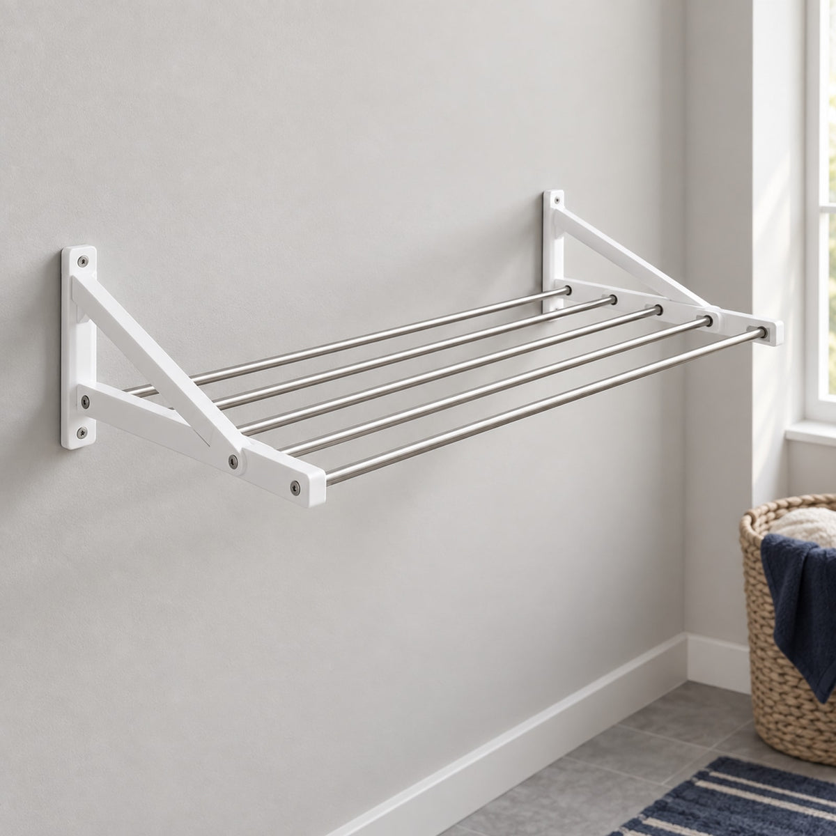 Wall-Mounted Folding Drying Rack: placement and selection context (concept preview; supplier design unconfirmed)