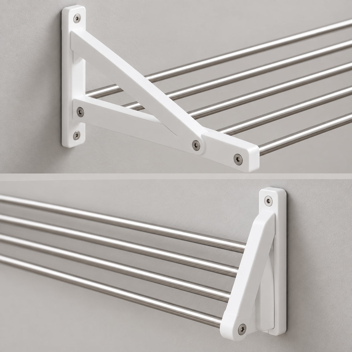Wall-Mounted Folding Drying Rack: structure close-ups (concept preview; supplier design unconfirmed)