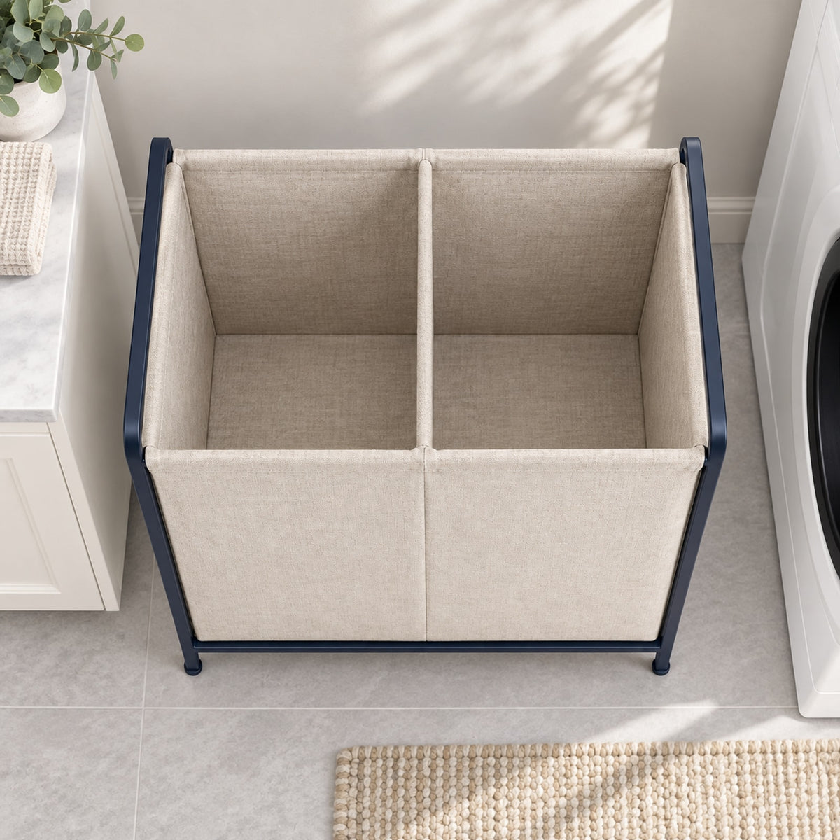 Dual-Compartment Laundry Hamper: placement and selection context (concept preview; supplier design unconfirmed)